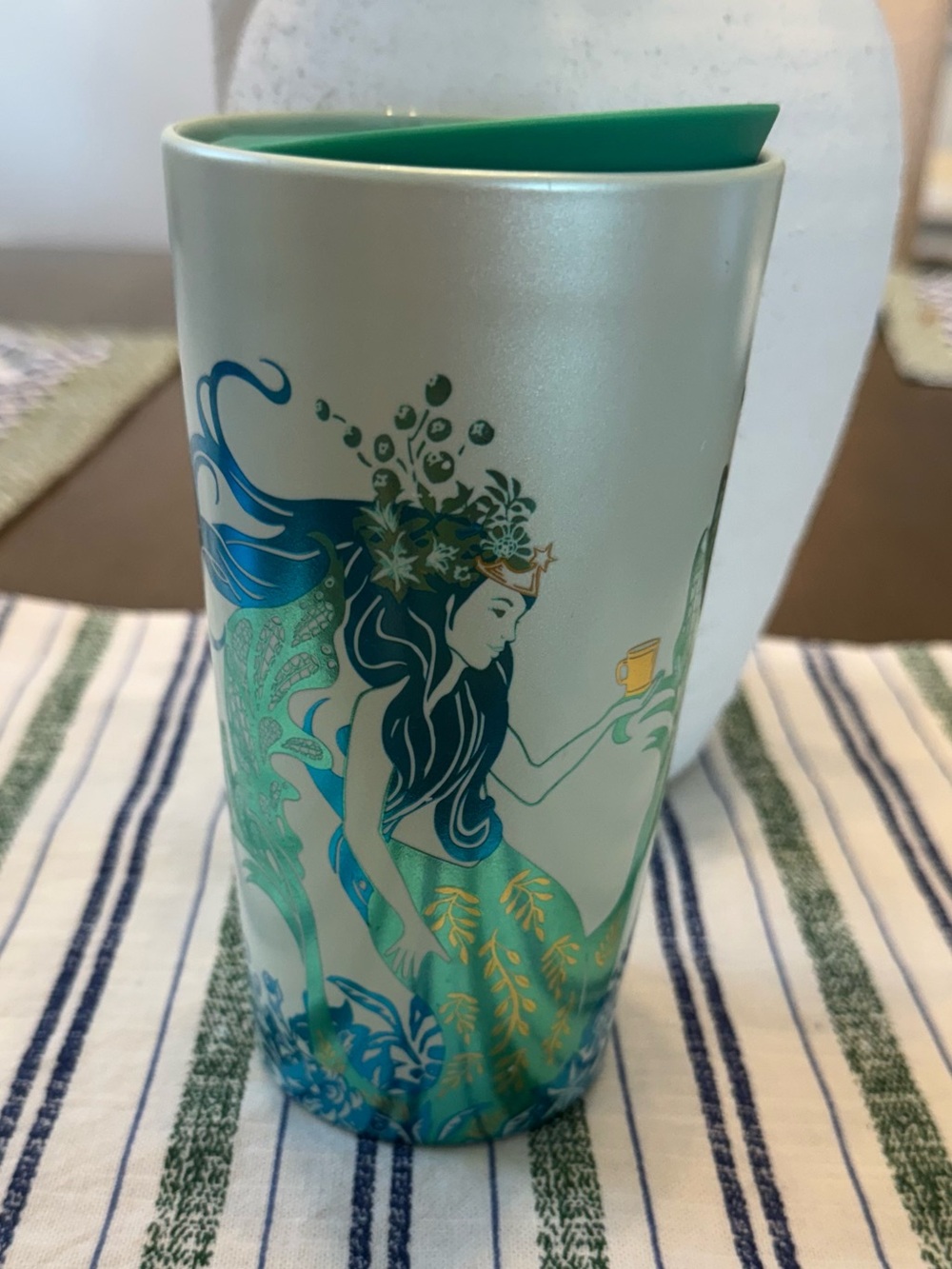 Starbucks 2022 Teal Blue Green Gold Metallic Siren Mermaid Ceramic 12oz Tumbler